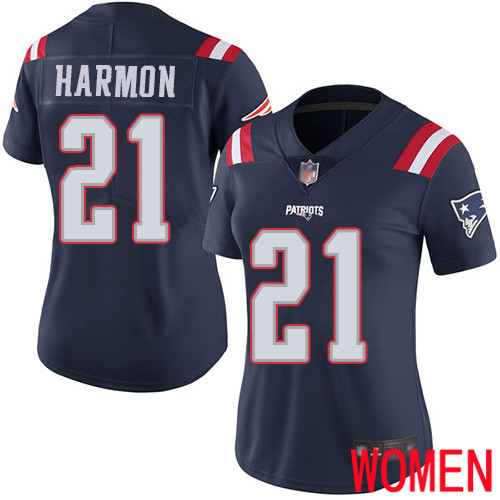 New England Patriots Football #21 Rush Vapor Limited Navy Blue Women Duron Harmon NFL Jersey->new england patriots->NFL Jersey